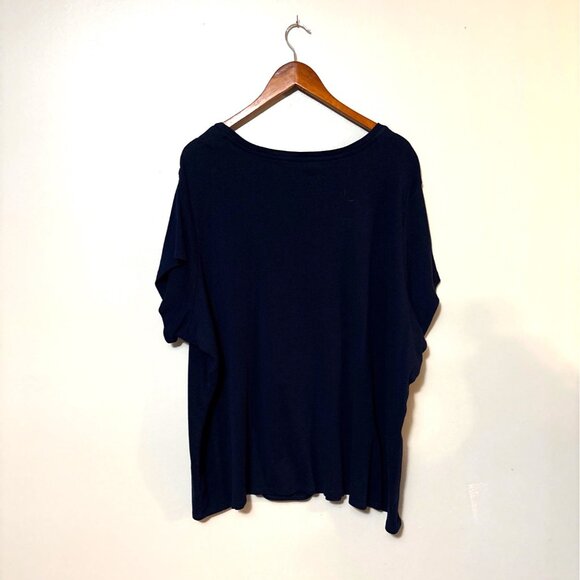 Liz Claiborne Womens Navy Blue V-Neck Cotton T-Shirt 4X Relaxed Fit Casual Top - Picture 4 of 6